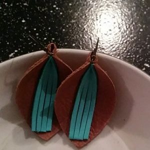 Hand-crafted Turquoise and Brown Earrings